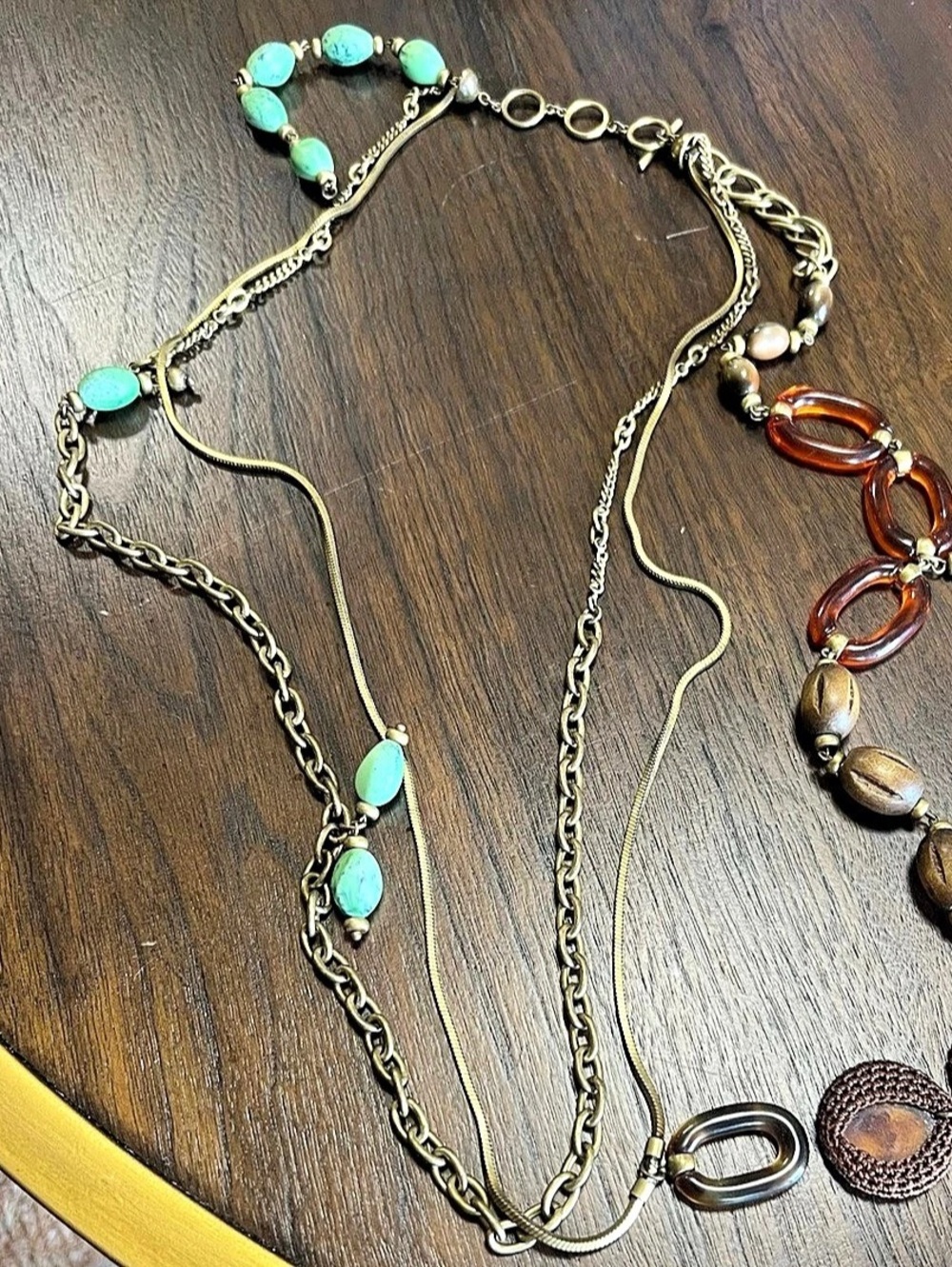 Layered Statement Necklace in Brown & Green